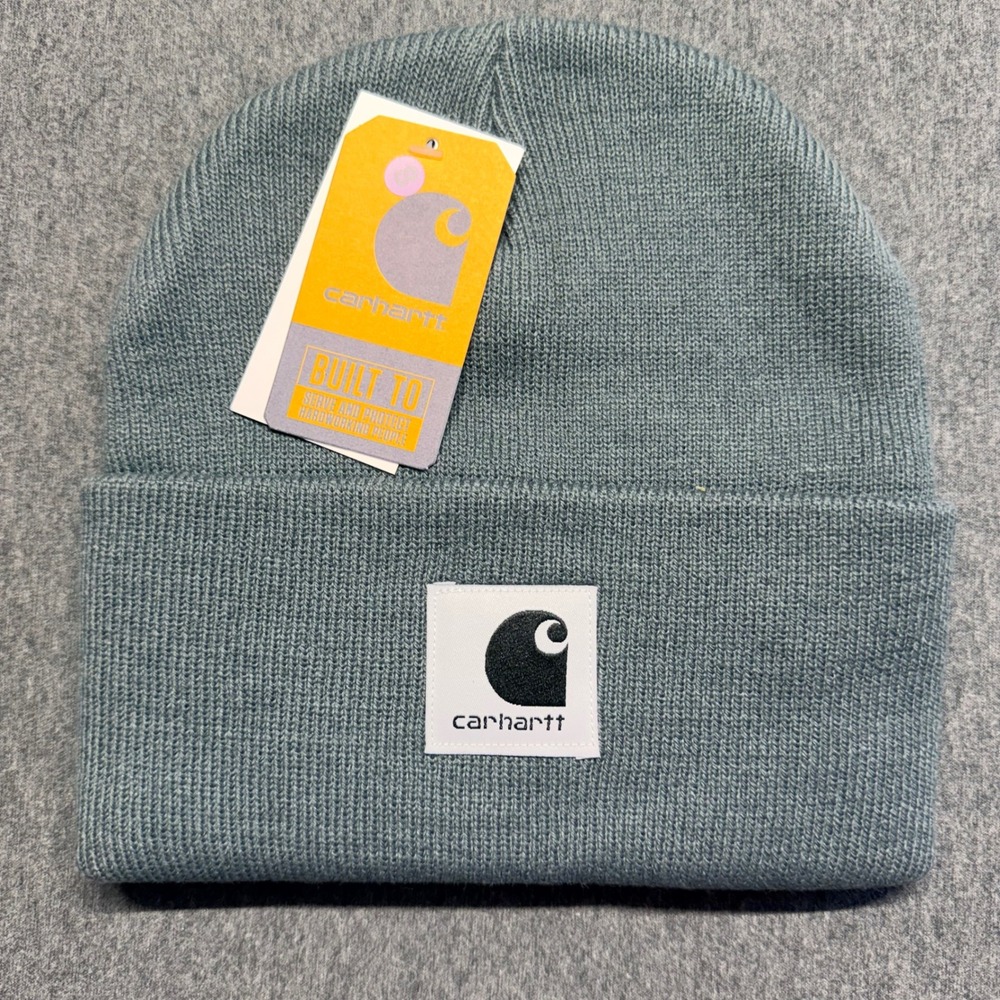 Carhartt A18 Acrylic Watch Hat Beanie Blue Grey Knit Cuffed Logo Cap NWT